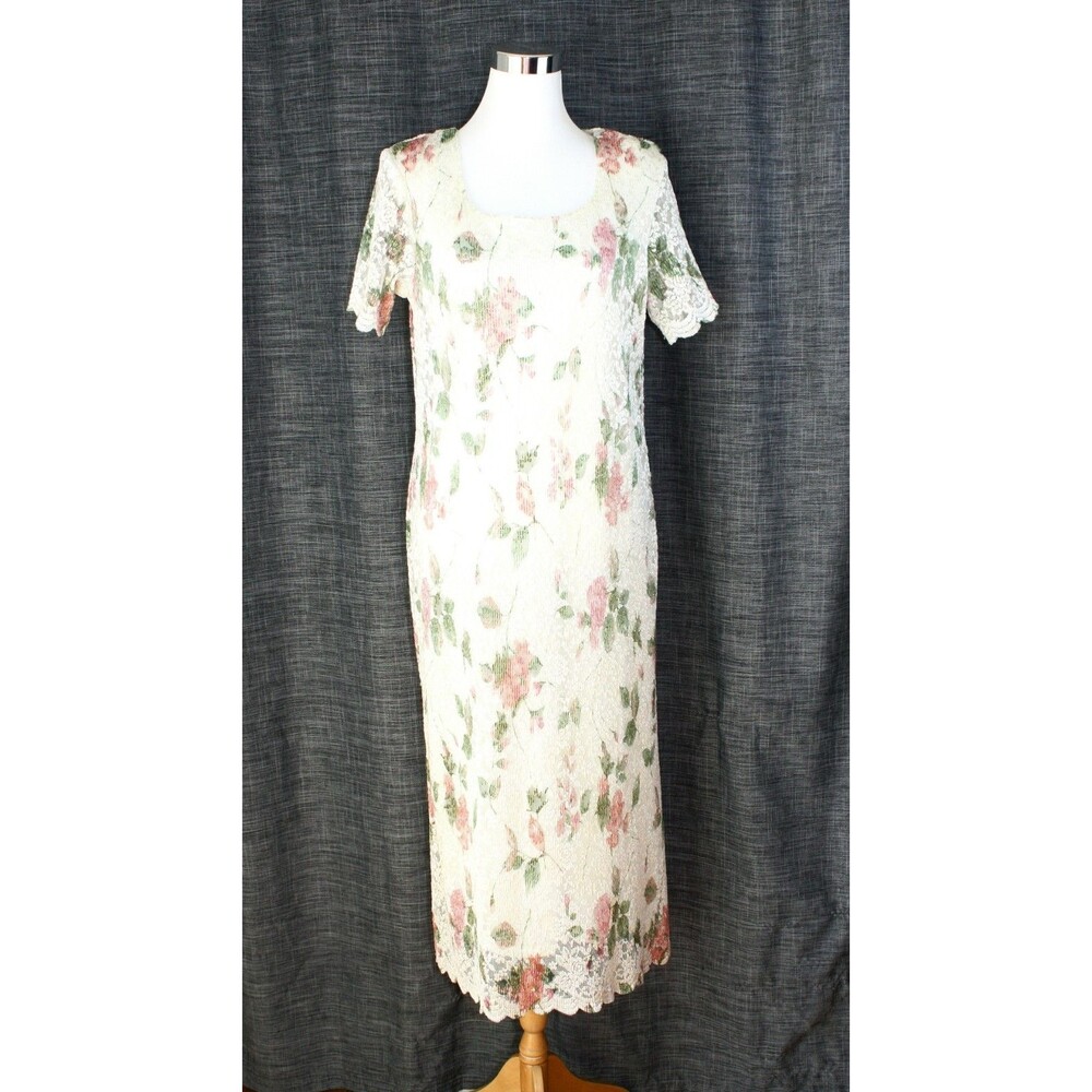 VTG Dress Sz. 12 Cottagecore Romantic Light Fairy HELENE BLAKE Floral Lace *